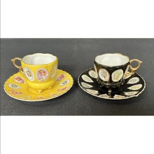 2 Sets Mid Century OHASHI Occupied Japan DEMITASSE 4 Footed Cups & Saucers